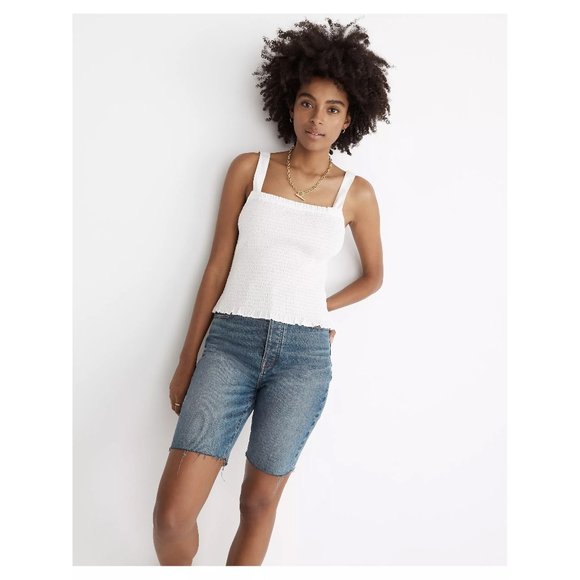 Madewell NWT Lucie Smocked Tank Top Size Large in Eyelet White Button Back - Picture 1 of 14